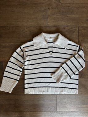 Nordstrom Stripe Cotton Cashmere Sweater, Johnny Collar
